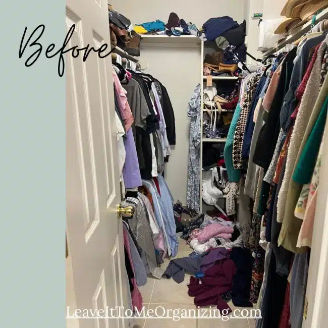 Before photo of a closet that was organized by Leave It To Me Organizing.