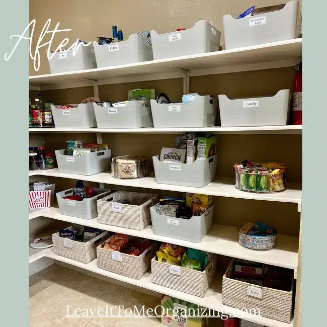 A pantry that was containerized by Leave It To Me Organizing in San Antonio.