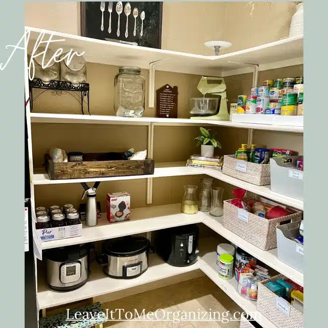 After photo of a pantry that was organized by Leave It To Me Organizing.