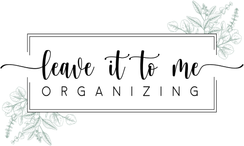 "Logo for 'Leave It to Me Organizing & Styling' with floral accents."
